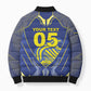 Custom Curacao Football Bomber Puffer Jacket Blue Wave Geometric Caribbean Sports Motif
