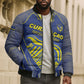 Custom Curacao Football Bomber Puffer Jacket Blue Wave Geometric Caribbean Sports Motif