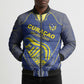 Custom Curacao Football Bomber Puffer Jacket Blue Wave Geometric Caribbean Sports Motif