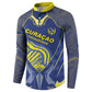 Custom Curacao Football Button Sweatshirt Blue Wave Geometric Caribbean Sports Motif