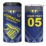 Custom Curacao Football 4 in 1 Can Cooler Tumbler Blue Wave Geometric Caribbean Sports Motif