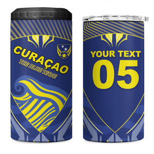 Custom Curacao Football 4 in 1 Can Cooler Tumbler Blue Wave Geometric Caribbean Sports Motif