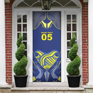 Custom Curacao Football Door Cover Blue Wave Geometric Caribbean Sports Motif