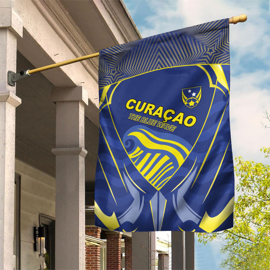 Curacao Football Garden Flag Blue Wave Geometric Caribbean Sports Motif