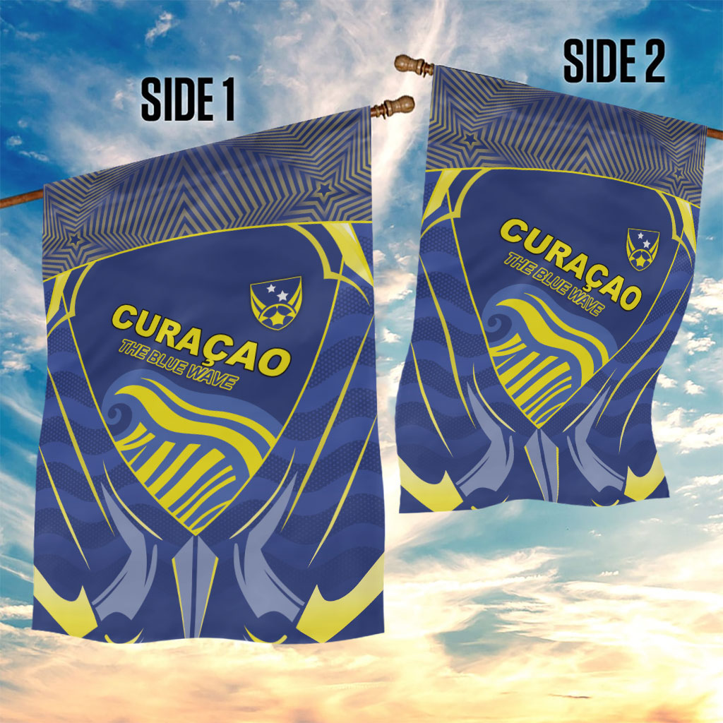 Curacao Football Garden Flag Blue Wave Geometric Caribbean Sports Motif