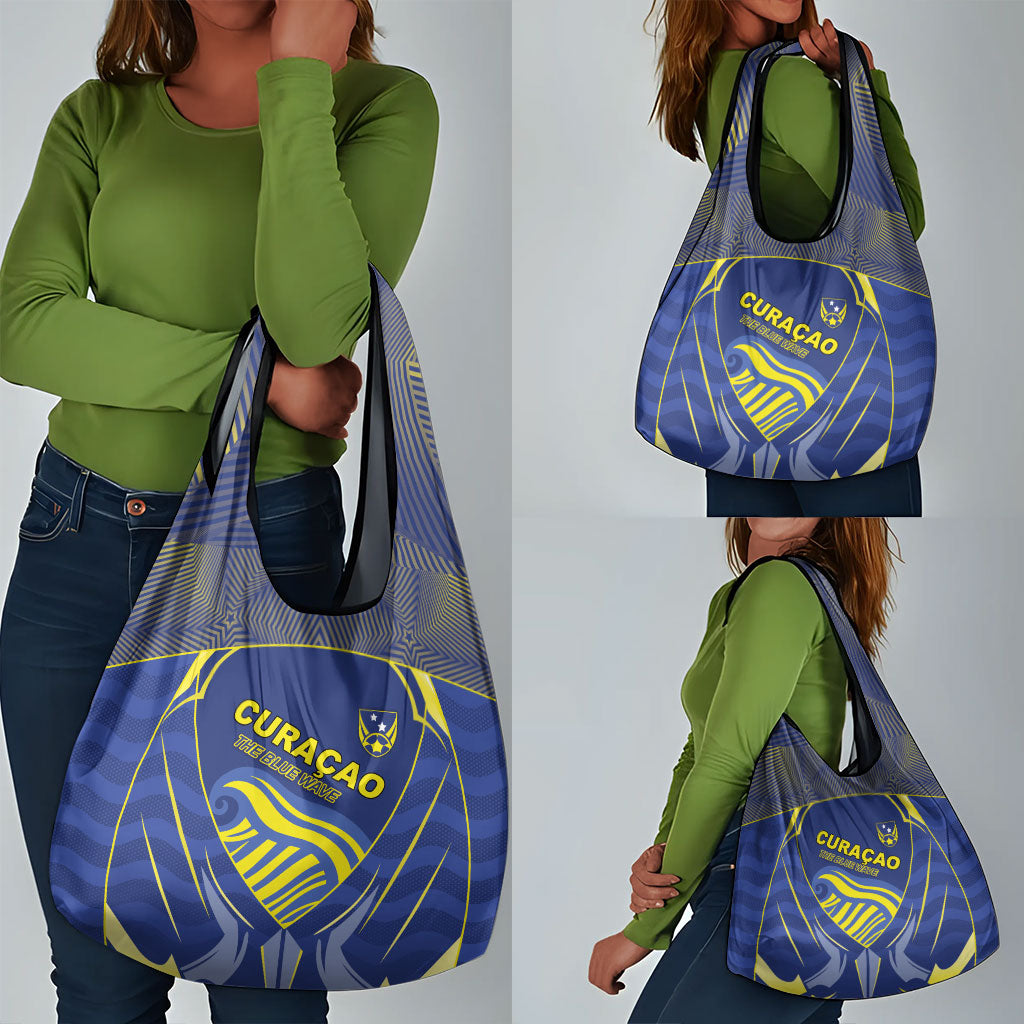 Curacao Football Grocery Bag Blue Wave Geometric Caribbean Sports Motif