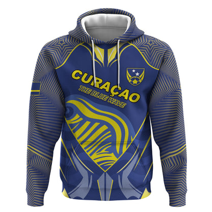 Custom Curacao Football Hoodie Blue Wave Geometric Caribbean Sports Motif