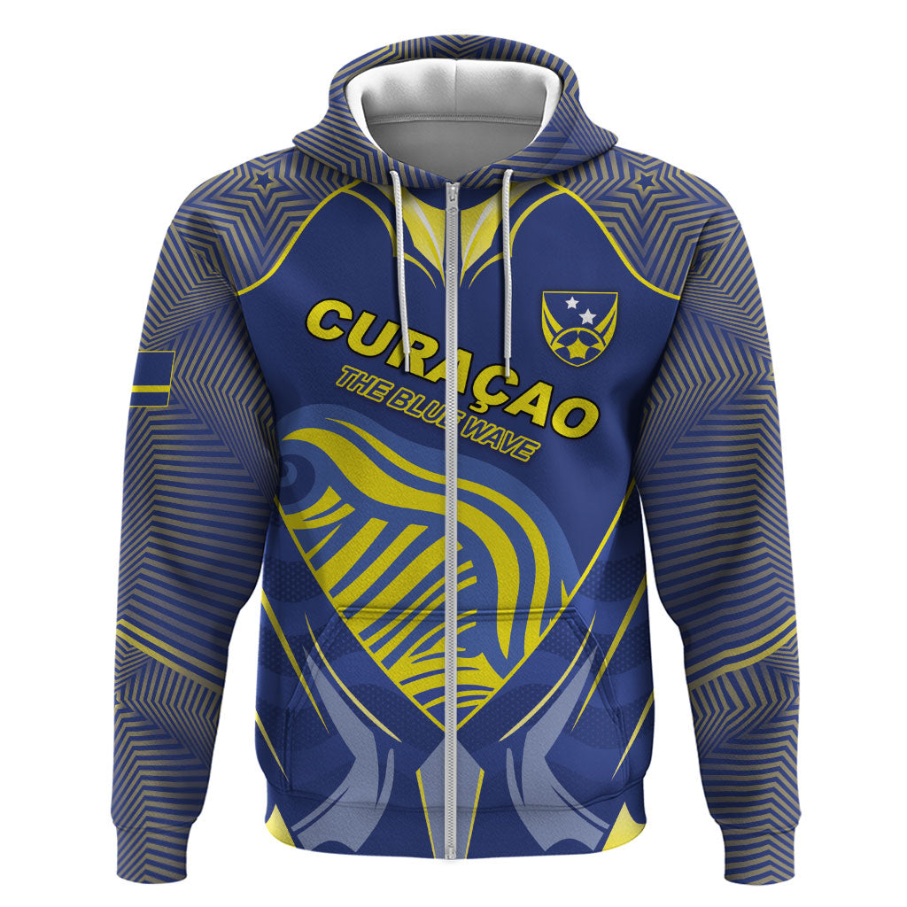 Custom Curacao Football Hoodie Blue Wave Geometric Caribbean Sports Motif
