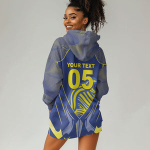 Custom Curacao Football Hoodie Dress Blue Wave Geometric Caribbean Sports Motif
