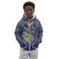 Custom Curacao Football Kid Hoodie Blue Wave Geometric Caribbean Sports Motif