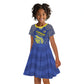 Custom Curacao Football Kid Short Sleeve Dress Blue Wave Geometric Caribbean Sports Motif