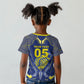 Custom Curacao Football Kid T shirt Blue Wave Geometric Caribbean Sports Motif