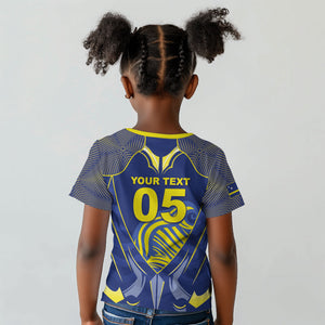 Custom Curacao Football Kid T shirt Blue Wave Geometric Caribbean Sports Motif