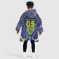 Custom Curacao Football Kid Wearable Blanket Hoodie Blue Wave Geometric Caribbean Sports Motif