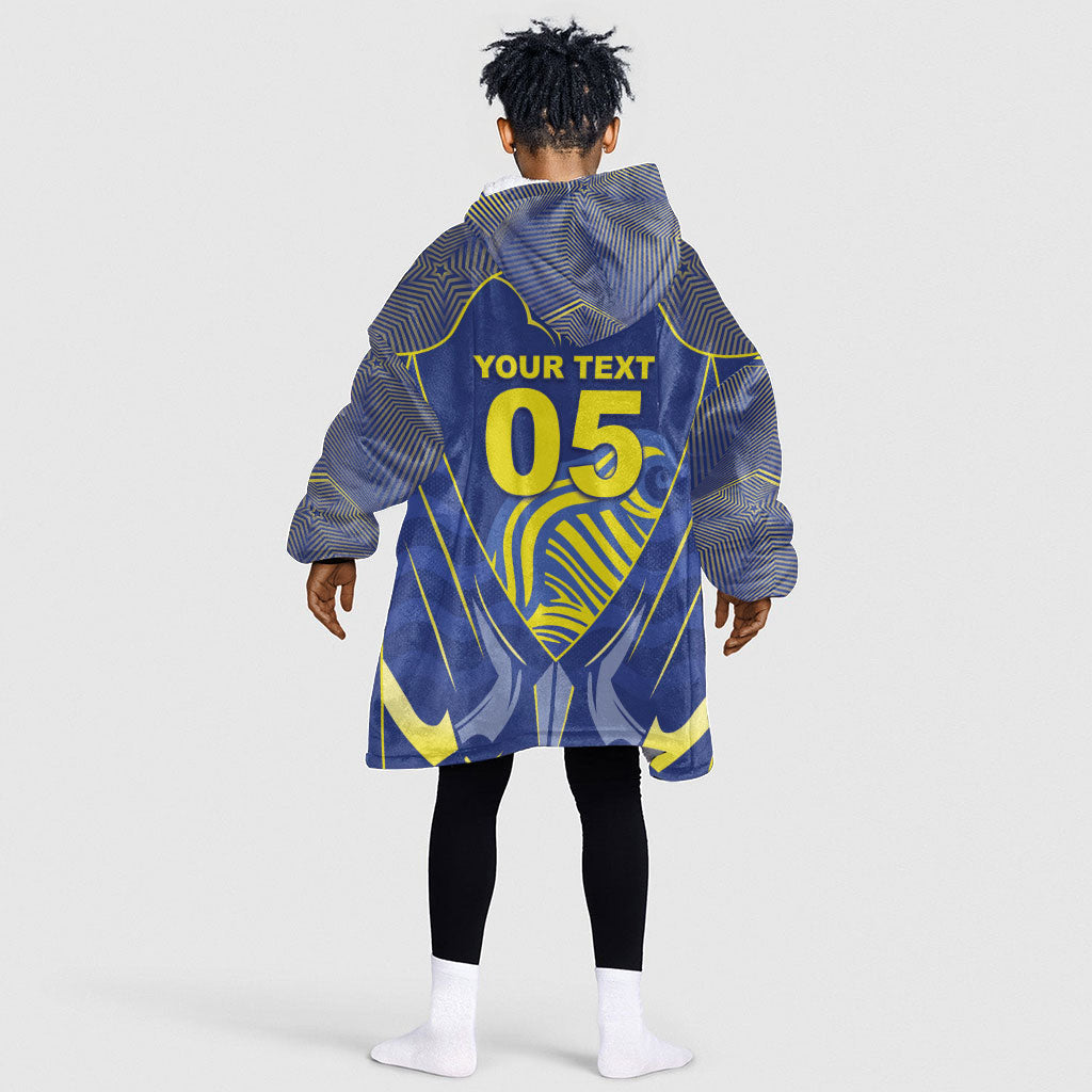 Custom Curacao Football Kid Wearable Blanket Hoodie Blue Wave Geometric Caribbean Sports Motif