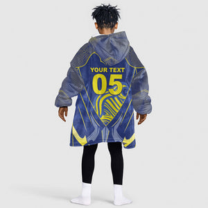 Custom Curacao Football Kid Wearable Blanket Hoodie Blue Wave Geometric Caribbean Sports Motif