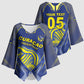 Custom Curacao Football Kimono Sleeve Blouse Blue Wave Geometric Caribbean Sports Motif