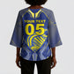 Custom Curacao Football Kimono Sleeve Blouse Blue Wave Geometric Caribbean Sports Motif