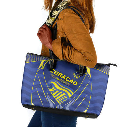 Curacao Football Leather Tote Bag Blue Wave Geometric Caribbean Sports Motif