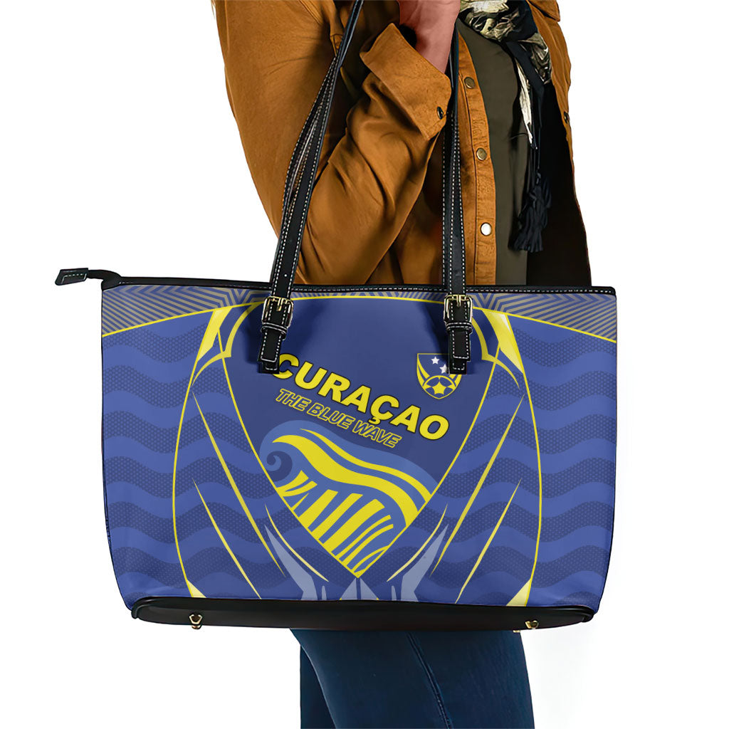Curacao Football Leather Tote Bag Blue Wave Geometric Caribbean Sports Motif
