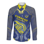 Custom Curacao Football Long Sleeve Button Shirt Blue Wave Geometric Caribbean Sports Motif