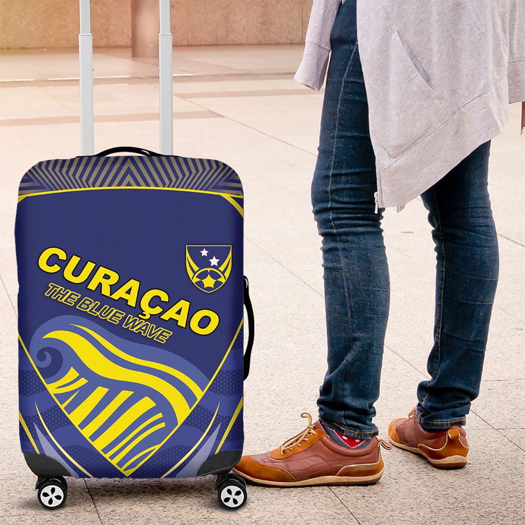 Curacao Football Luggage Cover Blue Wave Geometric Caribbean Sports Motif
