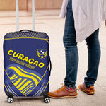 Curacao Football Luggage Cover Blue Wave Geometric Caribbean Sports Motif