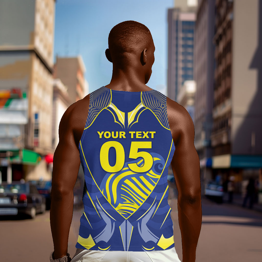 Custom Curacao Football Men Tank Top Blue Wave Geometric Caribbean Sports Motif
