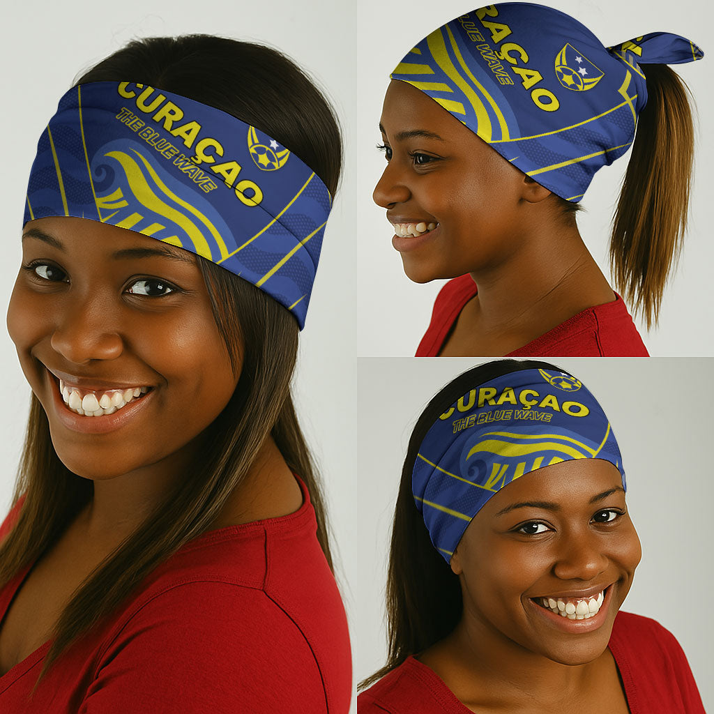 Curacao Football Neck Gaiter Blue Wave Geometric Caribbean Sports Motif