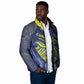 Custom Curacao Football Padded Jacket Blue Wave Geometric Caribbean Sports Motif