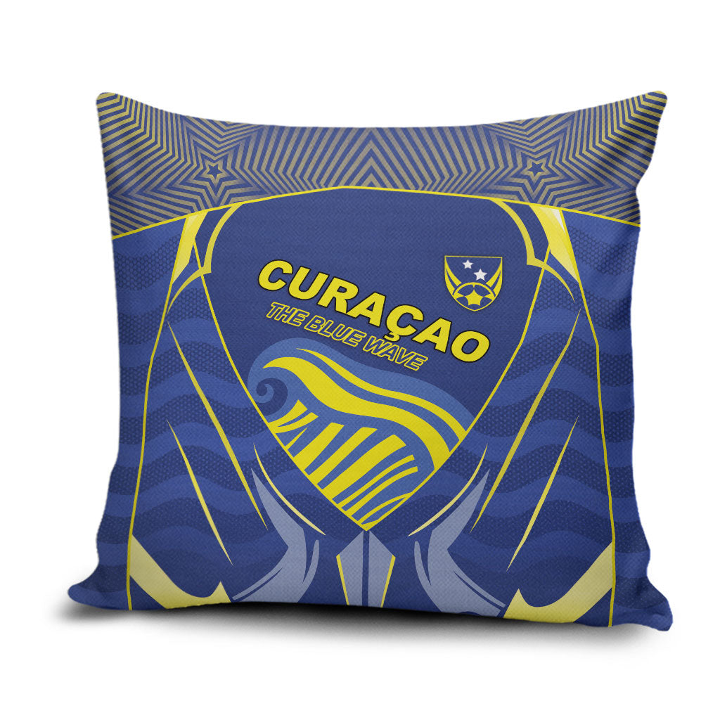Curacao Football Pillow Cover Blue Wave Geometric Caribbean Sports Motif