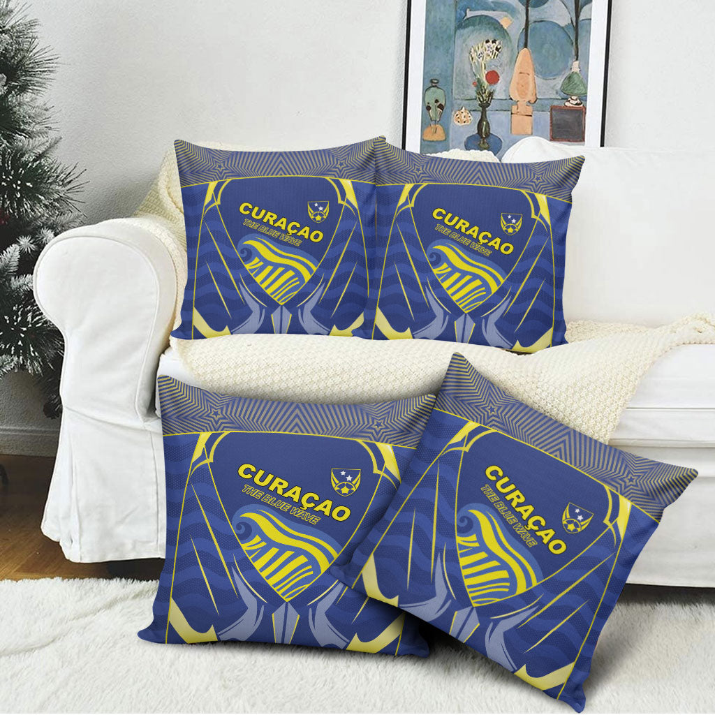 Curacao Football Pillow Cover Blue Wave Geometric Caribbean Sports Motif