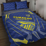 Curacao Football Quilt Bed Set Blue Wave Geometric Caribbean Sports Motif