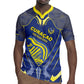 Custom Curacao Football Rugby Jersey Blue Wave Geometric Caribbean Sports Motif