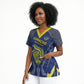 Custom Curacao Football Scrub Top Blue Wave Geometric Caribbean Sports Motif