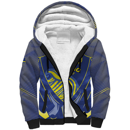 Custom Curacao Football Sherpa Hoodie Blue Wave Geometric Caribbean Sports Motif