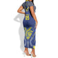 Custom Curacao Football Short Sleeve Bodycon Dress Blue Wave Geometric Caribbean Sports Motif