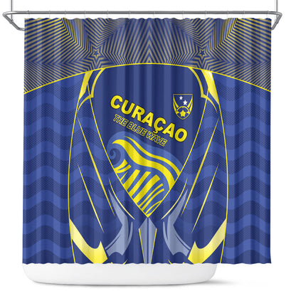 Curacao Football Shower Curtain Blue Wave Geometric Caribbean Sports Motif