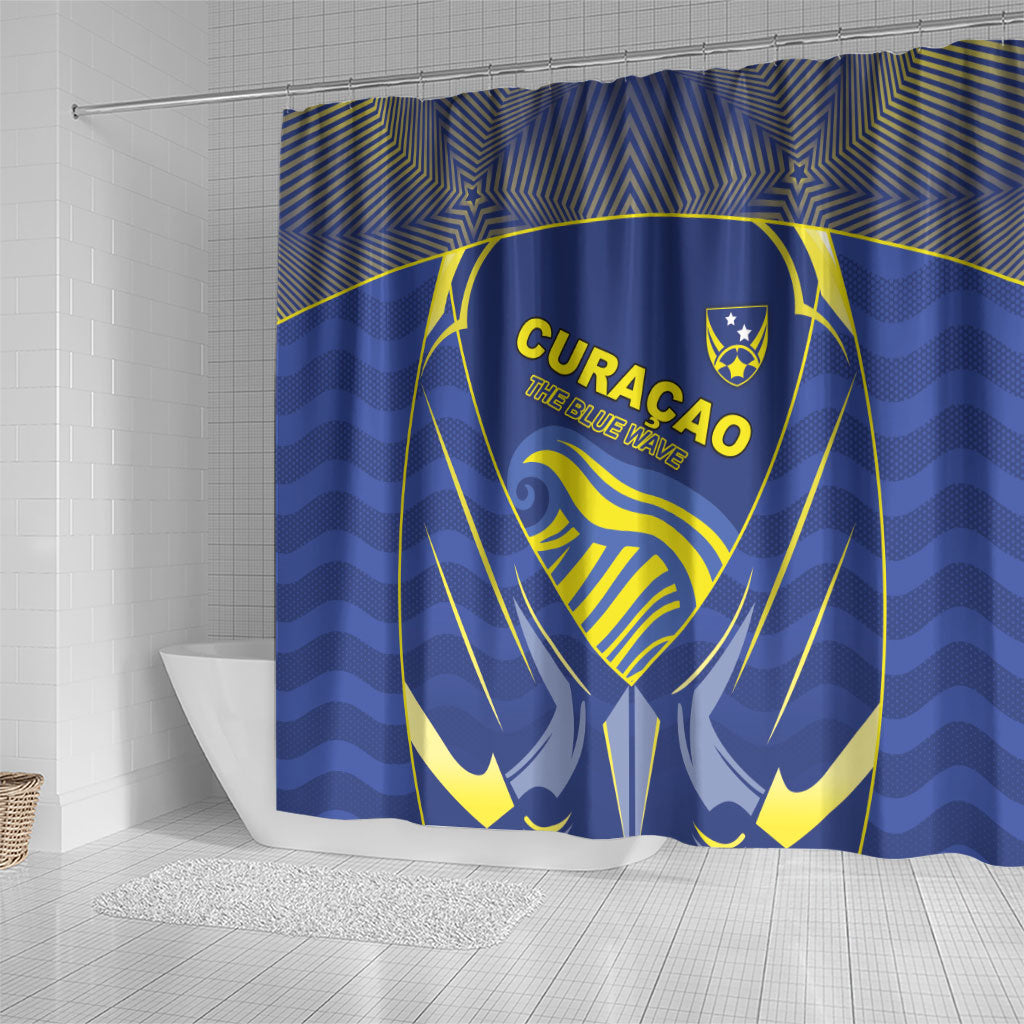 Curacao Football Shower Curtain Blue Wave Geometric Caribbean Sports Motif