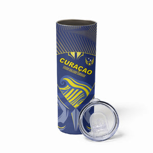 Custom Curacao Football Skinny Tumbler Blue Wave Geometric Caribbean Sports Motif