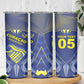 Custom Curacao Football Skinny Tumbler Blue Wave Geometric Caribbean Sports Motif