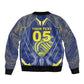 Custom Curacao Football Sleeve Zip Bomber Jacket Blue Wave Geometric Caribbean Sports Motif