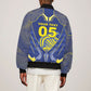 Custom Curacao Football Sleeve Zip Bomber Jacket Blue Wave Geometric Caribbean Sports Motif