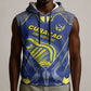 Custom Curacao Football Sleeveless Hoodie Blue Wave Geometric Caribbean Sports Motif