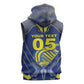 Custom Curacao Football Sleeveless Zip Hoodie Blue Wave Geometric Caribbean Sports Motif