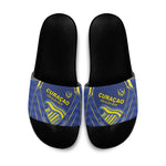 Curacao Football Slide Sandals Blue Wave Geometric Caribbean Sports Motif
