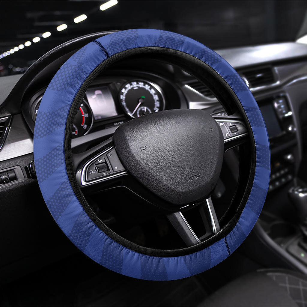 Curacao Football Steering Wheel Cover Blue Wave Geometric Caribbean Sports Motif