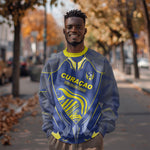 Custom Curacao Football Sweatshirt Blue Wave Geometric Caribbean Sports Motif