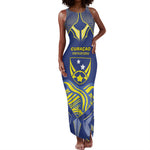 Custom Curacao Football Tank Maxi Dress Blue Wave Geometric Caribbean Sports Motif