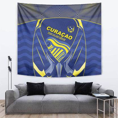 Curacao Football Tapestry Blue Wave Geometric Caribbean Sports Motif